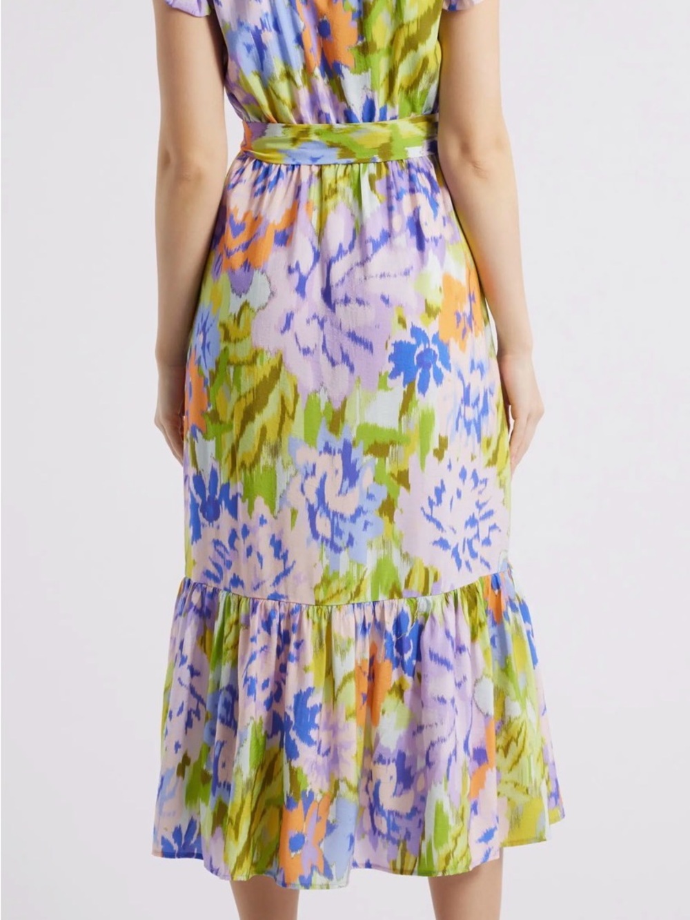 Sam Eldeman Print Wrap Front Flutter Sleeve Midi Dress - Picture 2 of 4